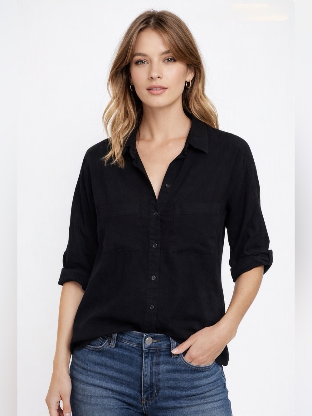 Adriano Goldschmied Black Cotton button up shirt Size Small